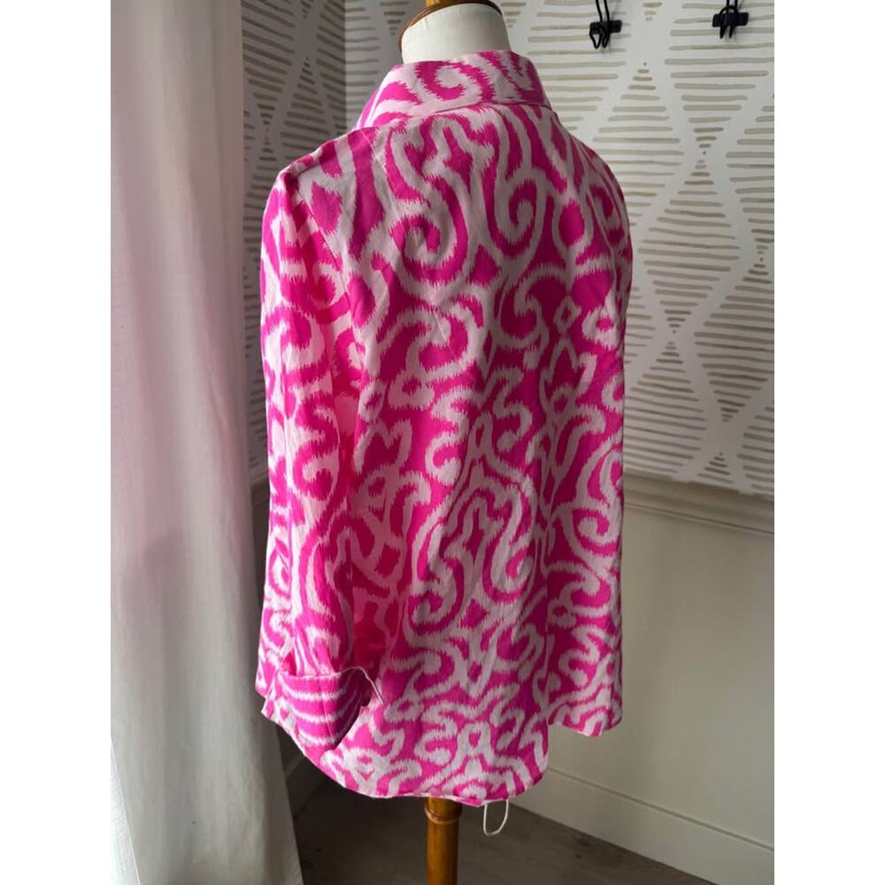 Gretchen Scott Women’s Large Pink Arabesque Ikat Print Boyfriend Shirt - Picture 4 of 8